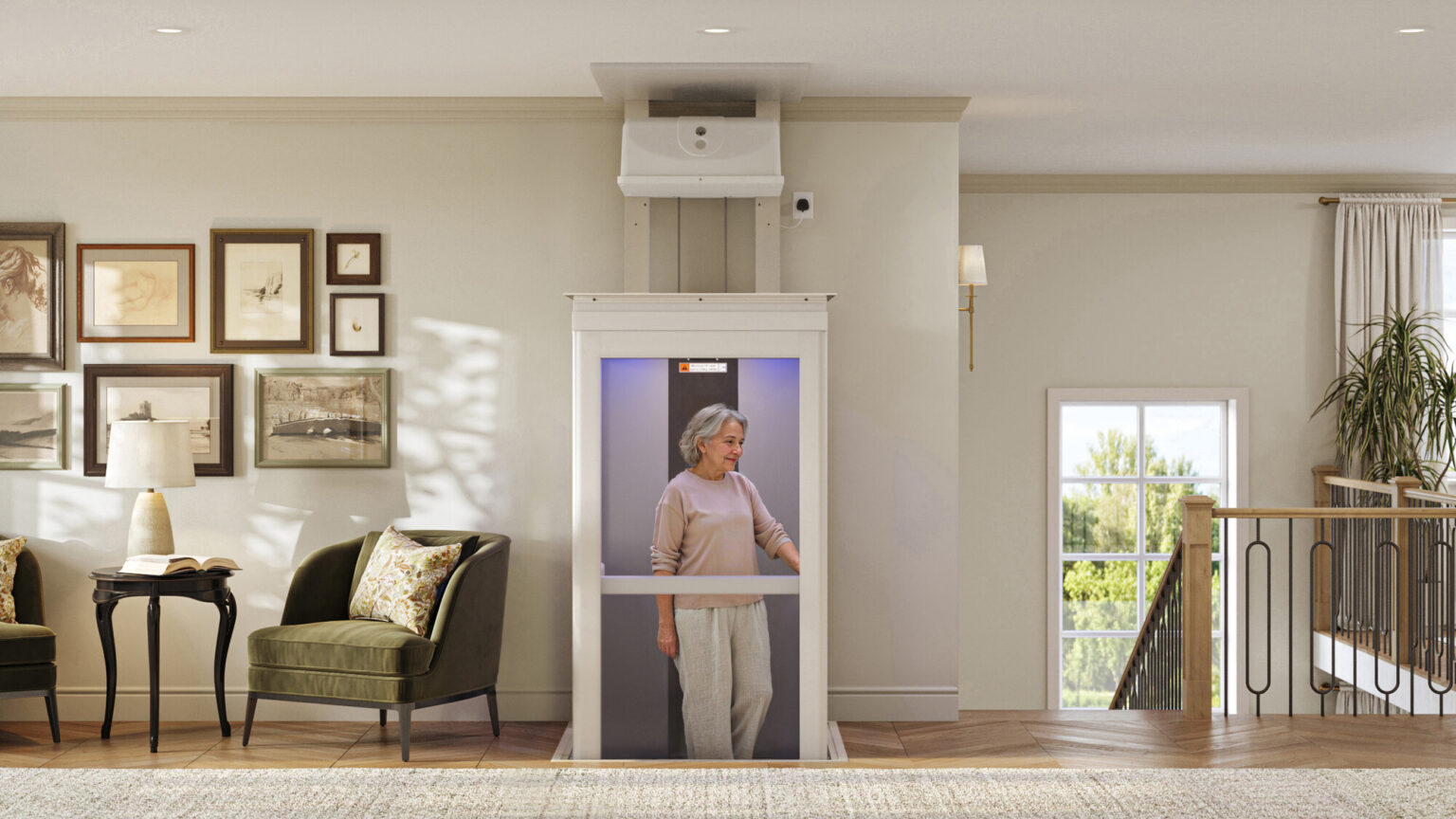 Sleek residential elevator cab with modern finishes and safety features